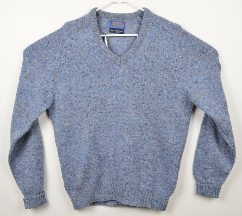 Vintage 80s Pendleton Men's Large 100% Shetland Washable Blue V-Neck Sweater