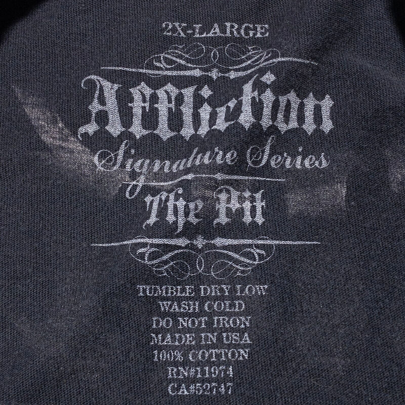 Affliction T-Shirt Men's 2XL Skeleton The Pit Fight Team Gray/Black Y2K