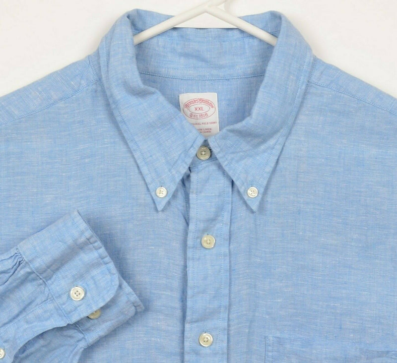 Brooks Brothers Men's 2XL Irish Linen Solid Blue Long Sleeve Button-Down Shirt