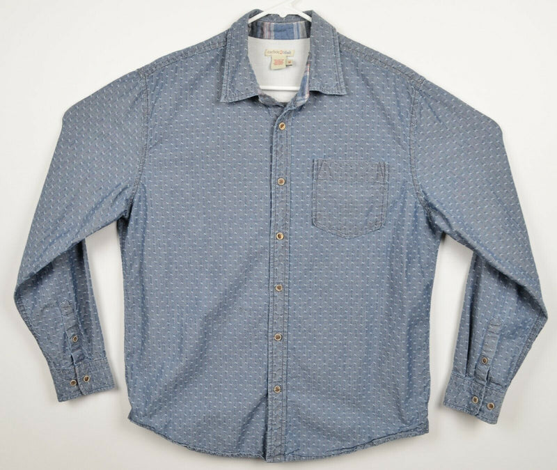 Carbon 2 Cobalt Men's Medium Flip Cuff Blue Chambray Polka Dot Flannel Shirt