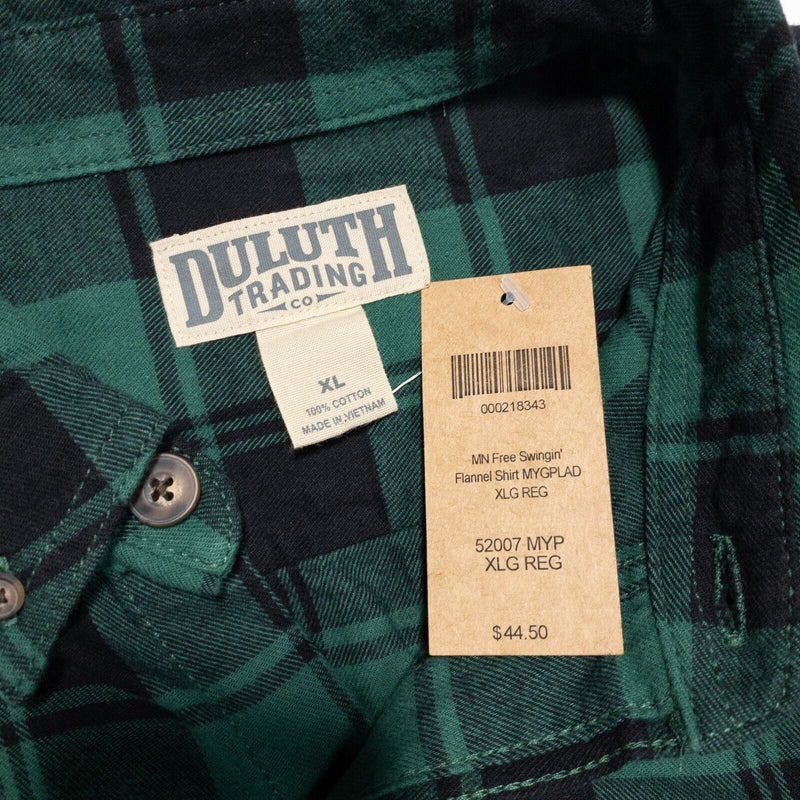 Duluth Trading Flannel Shirt XL Men Free Swingin Jameson Green Plaid Long Sleeve