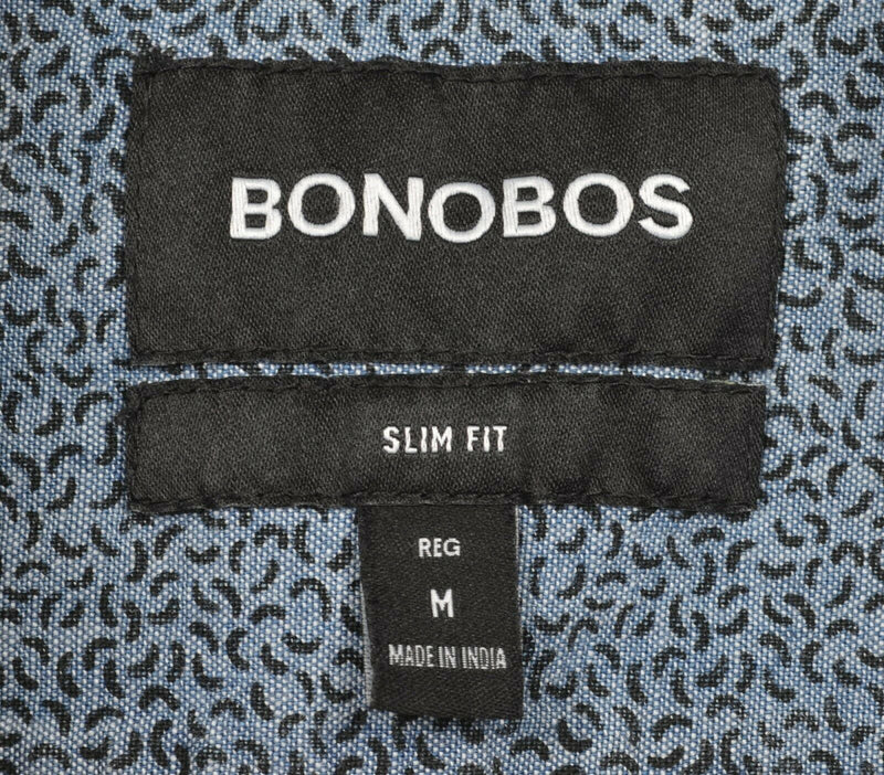 Bonobos Men's Medium Slim Fit Blue Chambray Geometric S/S Button-Down Shirt
