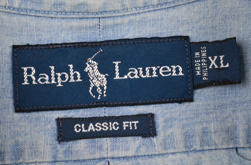 Vintage 90s Polo Ralph Lauren Men's XL Classic Blue Chambray Button-Down Shirt