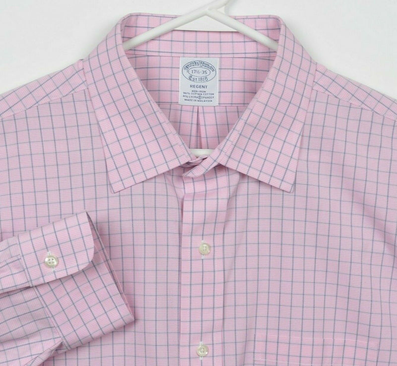 Brooks Brothers Men's 17.5-35 Pink Check Cotton Spandex Blend Regent Dress Shirt