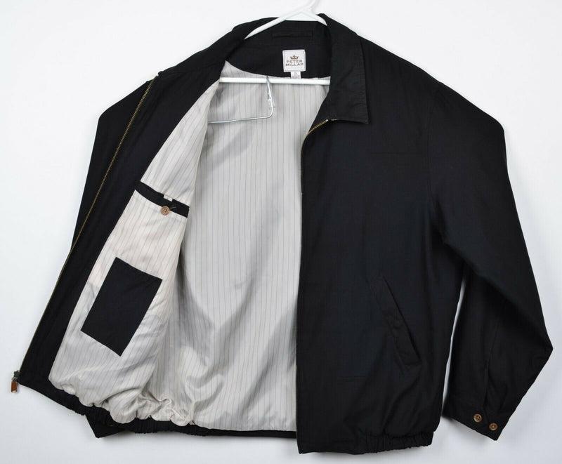 Peter Millar Men's XL Solid Black Full Zip Lined Collared Bomber Jacket