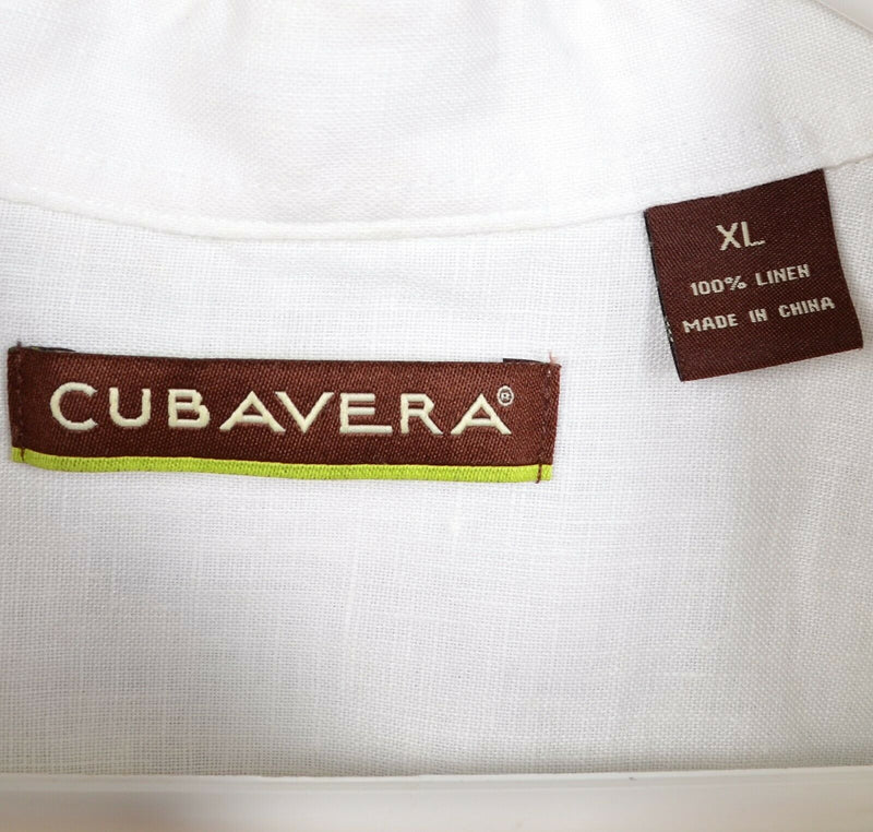 Cubavera Men's XL 100% Linen Floral Blue Yellow White Hawaiian Camp Shirt