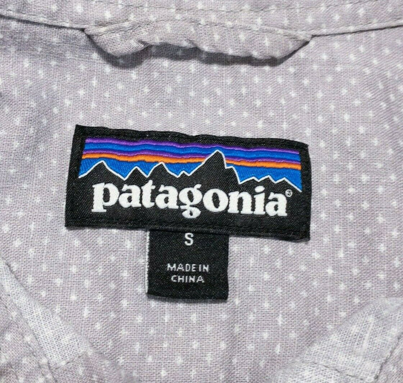 Patagonia Men's Back Step Shirt Small Hemp Blend Gray Polka Dot Short Sleeve