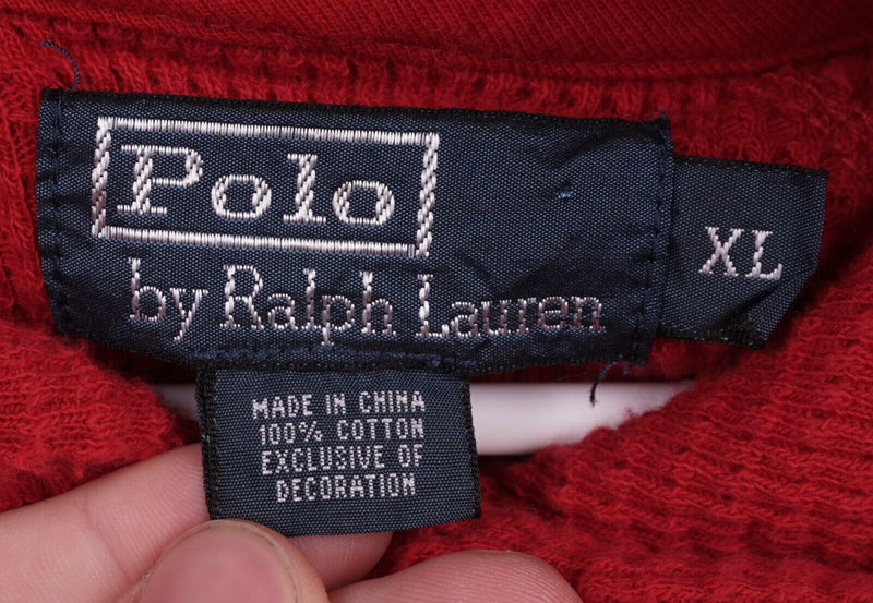 Polo Ralph Lauren Men's XL Waffle Knit Thermal Solid Red Lightweight Hoodie