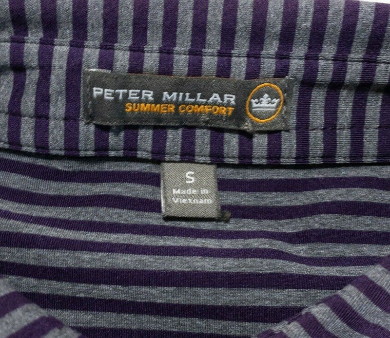 Peter Millar Summer Comfort Small Men's Golf Polo Purple Gray Striped Wicking