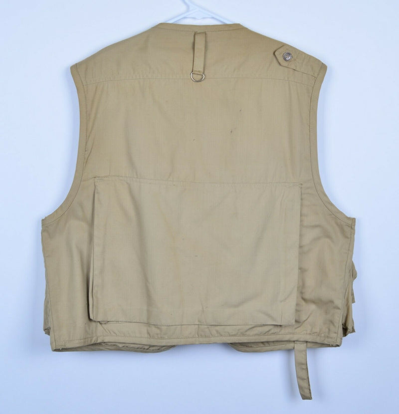 Vintage 80s The Fisherman Men's Large Fly Fishing Multi-Pocket Khaki Safari Vest