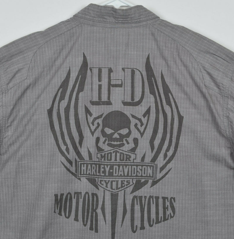 Harley-Davidson Men's Sz XL Skull Winged Logo Gray Garage Mechanic L/S Shirt