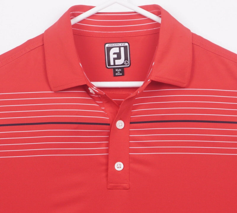 FootJoy Men's Large Athletic Fit Red Striped Wicking FJ Golf Polo Shirt