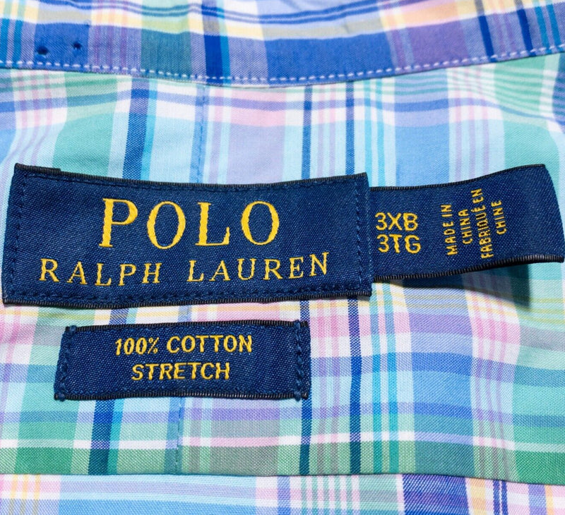 Polo Ralph Lauren 3XB Shirt Men's Long Sleeve Plaid Blue Stretch Big & Tall 3XL