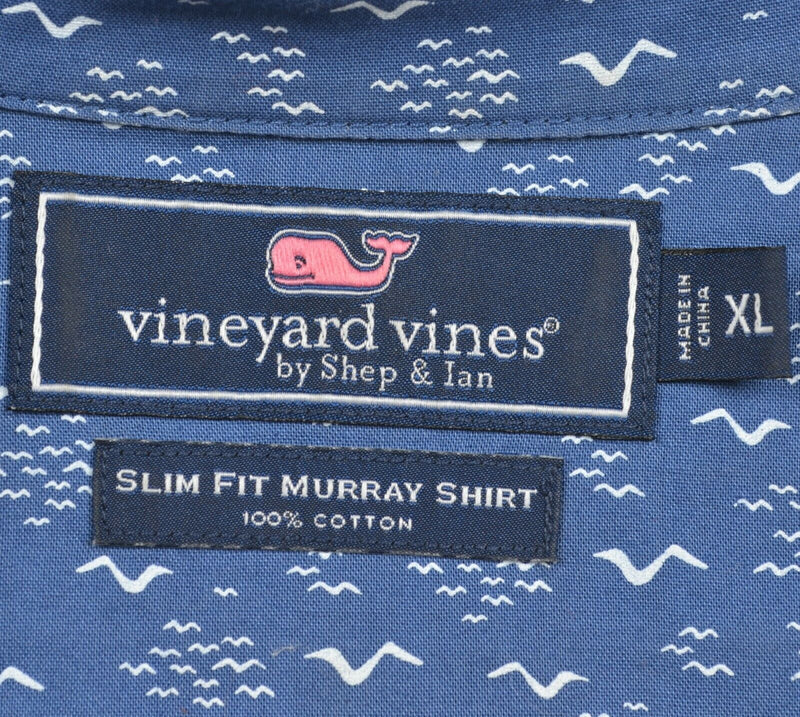 Vineyard Vines Men's XL Slim Fit Murray Blue Bird Wavy Print Button-Down Shirt