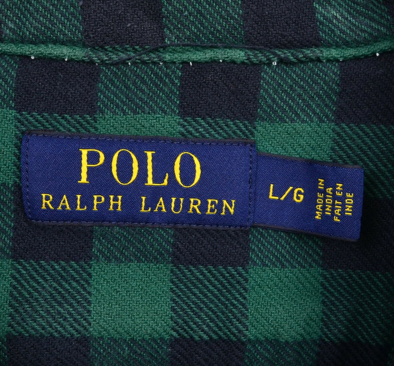 Polo Ralph Lauren Men's Large Green Black Check Loop Collar Flannel Shirt