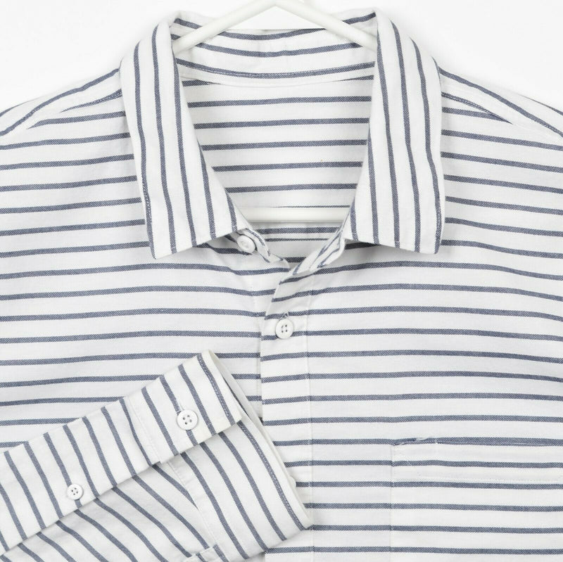 Lululemon Men's Large? White Striped Button-Down Stretch Athleisure Shirt