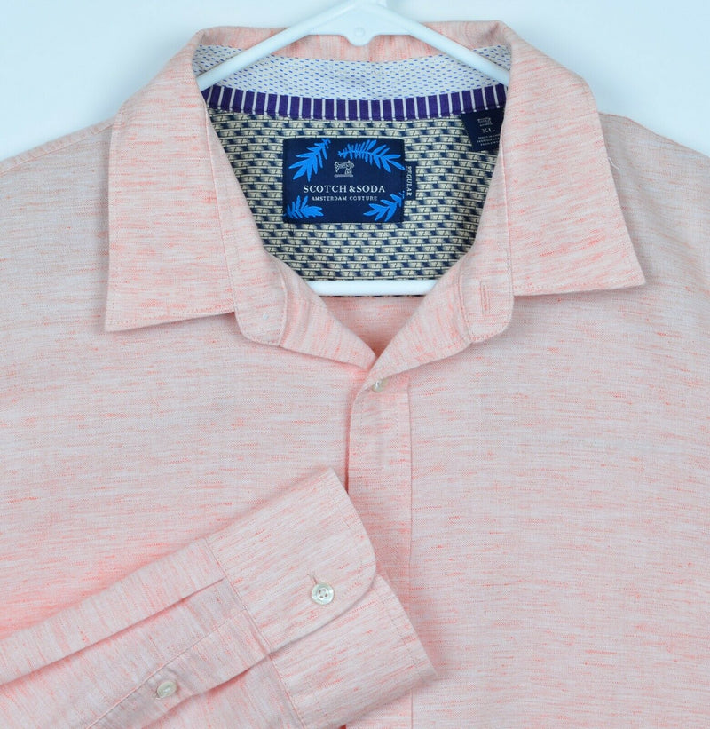 Scotch & Soda Men's Sz XL Peach Pink Chambray Cotton Polyester Blend Shirt