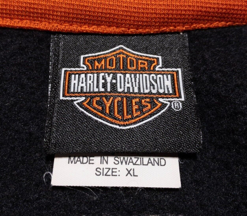 Harley-Davidson Sweatshirt Men's XL Fleece Pullover 1/4 Zip Biker Black Orange