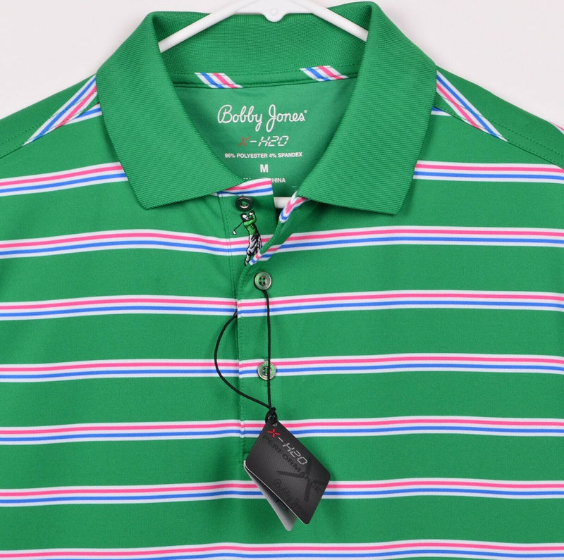 Bobby Jones Men’s Sz Medium X-H20 Kelly Green Pink Stripe Golf Polo Shirt NWT