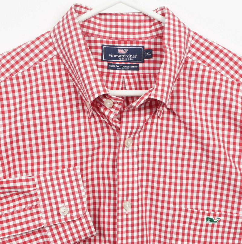 Vineyard Vines Men's 2XL Slim Fit Tucker Red White Gingham Check Whale Shirt