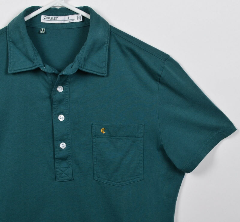 Criquet Men's Small Slim Fit Dark Green Golf Casual Pocket Polo Shirt