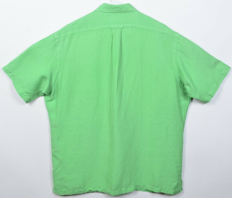 Polo Ralph Lauren Men's Large Linen Silk Blend Solid Green Button-Front Shirt