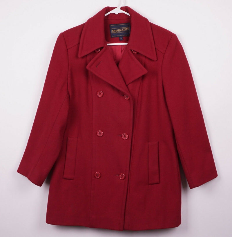 Pendleton Women's 6P Wool Lined Solid Dark Red Double-Breasted Pea Coat