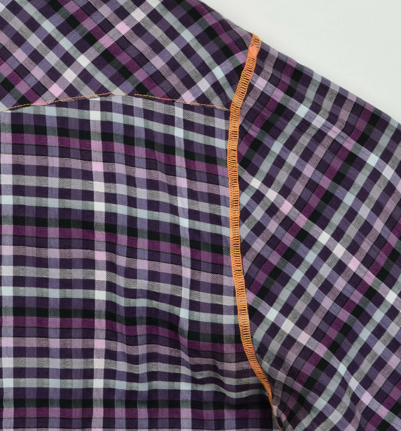 Arnold Zimberg Men's Large Flip Cuff Purple Check Cotton Poly Spandex Shirt