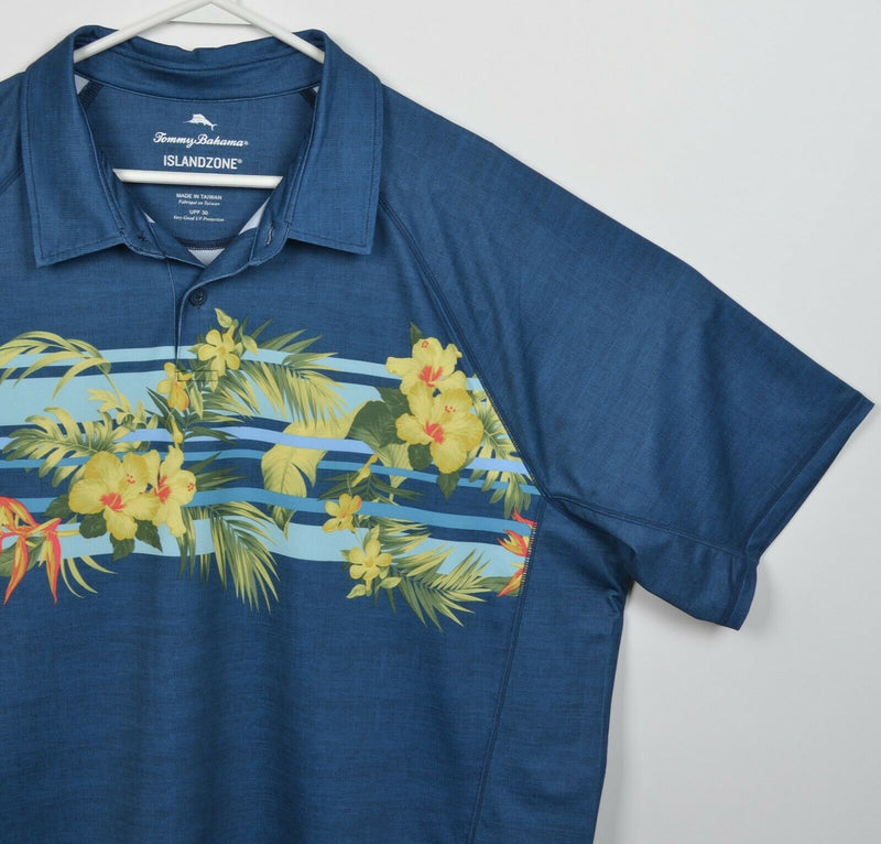 Tommy Bahama Island Zone Men's 2XL Floral Blue Polyester Wicking Polo Shirt