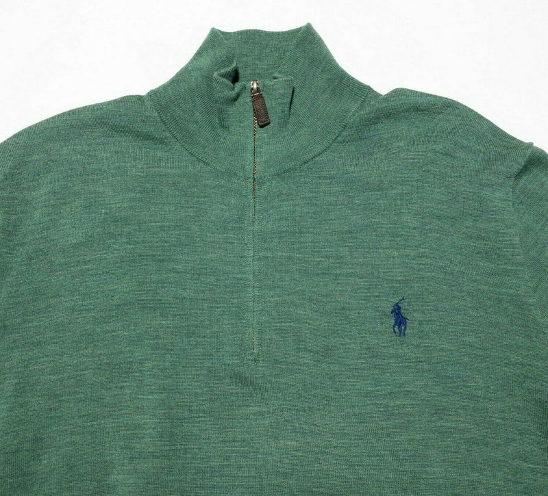 Polo Ralph Lauren Merino Wool Sweater Men's Large 1/4 Zip Pullover Knit Green