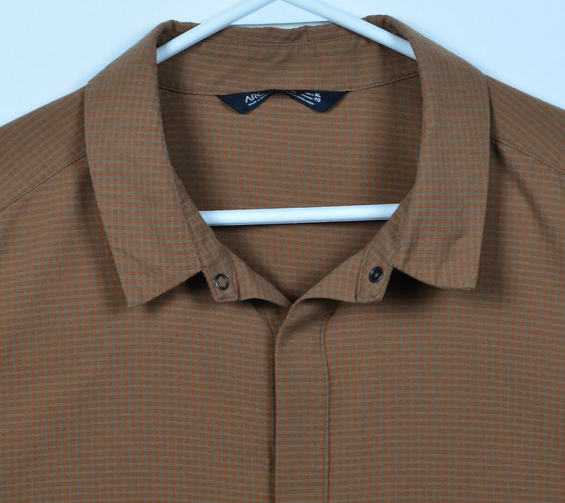 Arc'teryx Men XL Brown Check Snap-Front Nylon Cotton Blend Hiking Outdoor Shirt