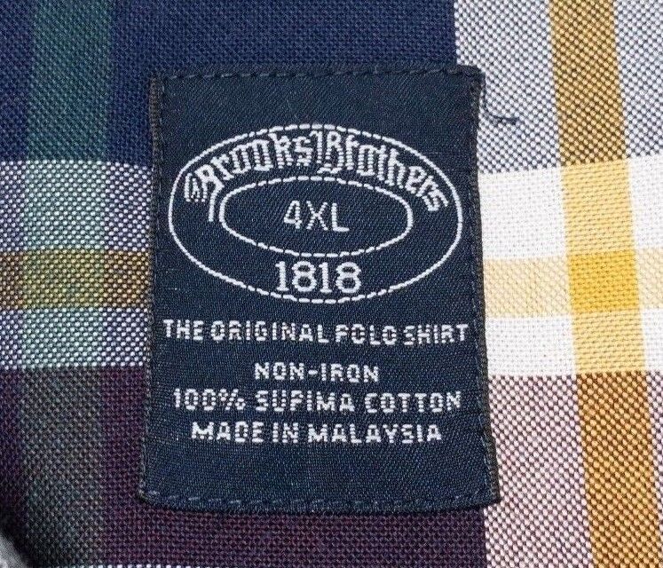 Brooks Brothers Shirt 4XL Men's Multi-Color Plaid Non-Iron Button-Down Logo