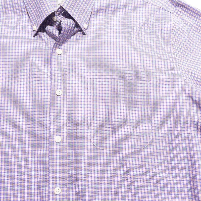 Peter Millar Nanoluxe EasyCare Men's Large Purple Plaid Check Button-Down