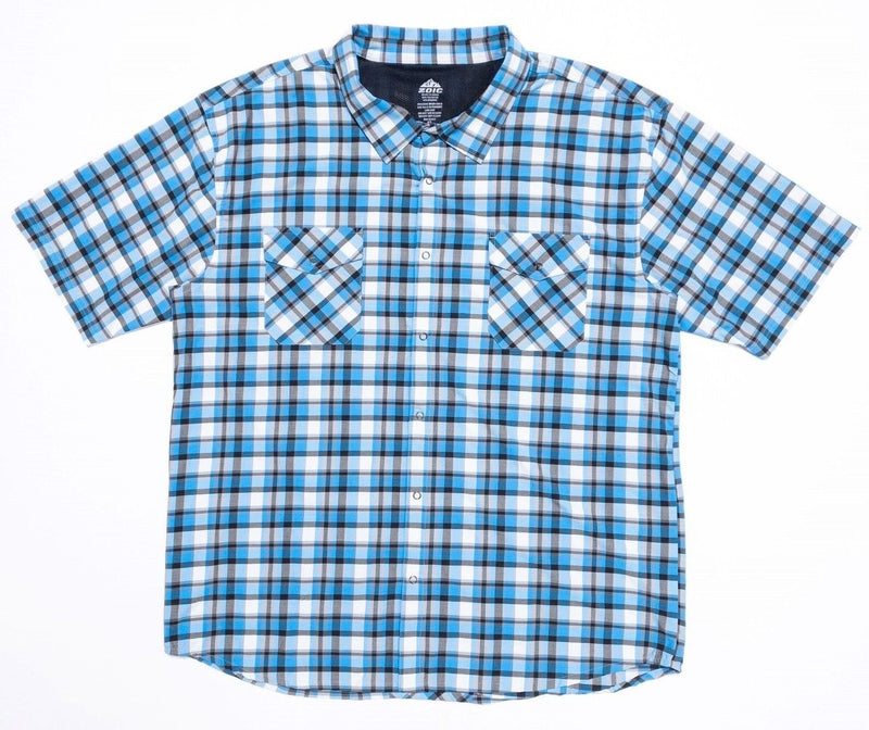 Zoic Shirt 2XL Men's Snap-Front Blue Plaid Casual Cycling Short Sleeve Wicking