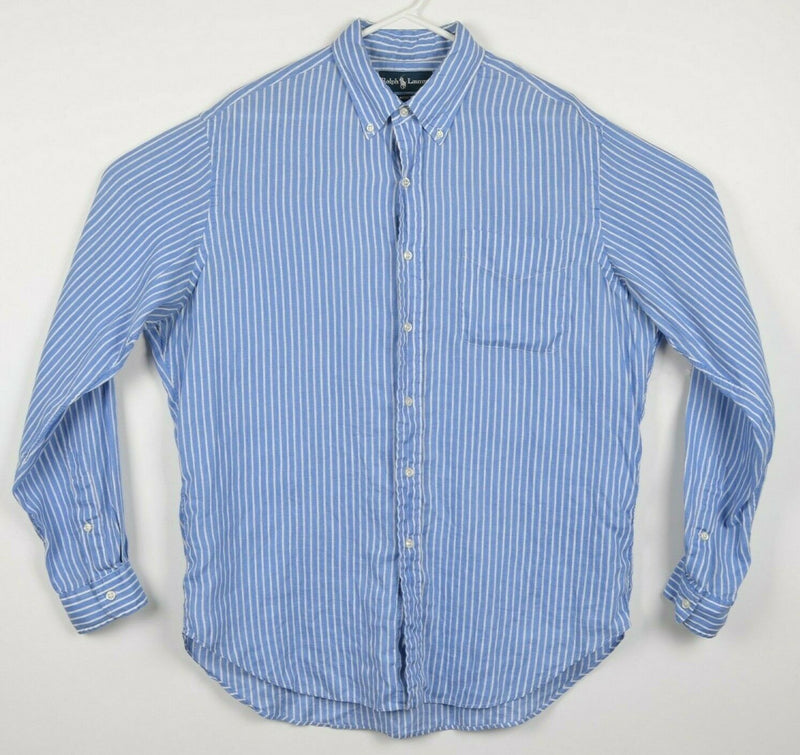 Polo Ralph Lauren Men's Large Classic 100% Linen Blue Striped Button-Down Shirt