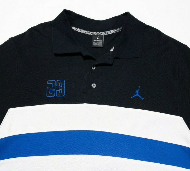 Jordan Polo 3XL Men's Shirt Black White Blue Striped Jumpman 23 Short Sleeve