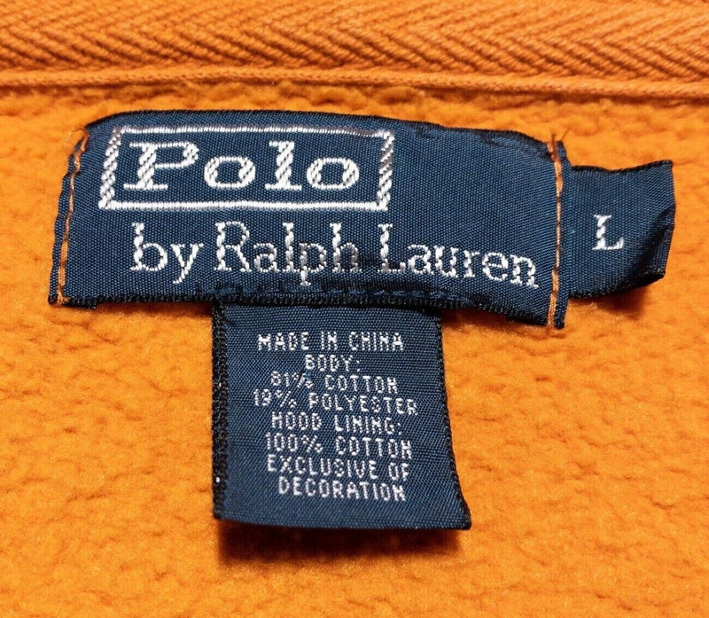 Polo Ralph Lauren Zip Up Hoodie Men's Large Orange Sweatshirt Preppy Classic