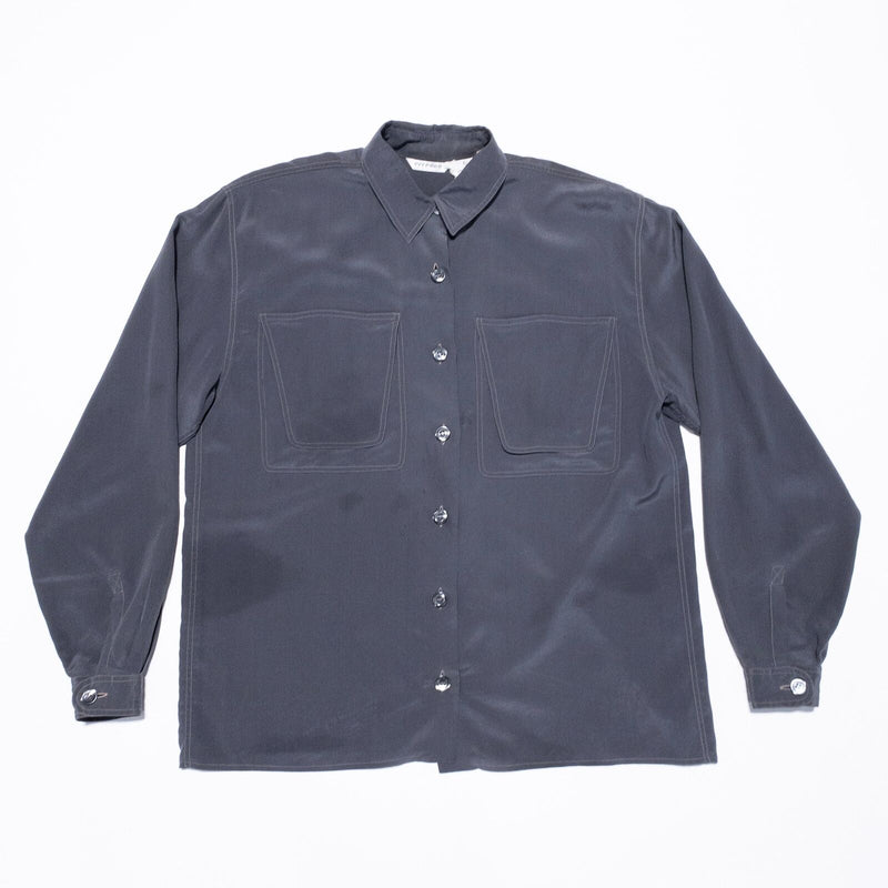 Vintage Giorgio Armani Silk Shirt Men's 40 Gray Errenno Button-Up Pockets Italy
