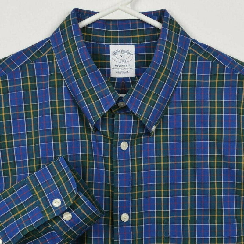 Brooks Brothers Men's XL Regent Fit Blue Green Yellow Plaid Button-Down Shirt