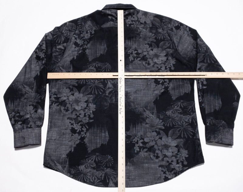 Bugatchi Uomo Shirt Men's Fits 2XL+ Floral Print Black Gray Long Sleeve