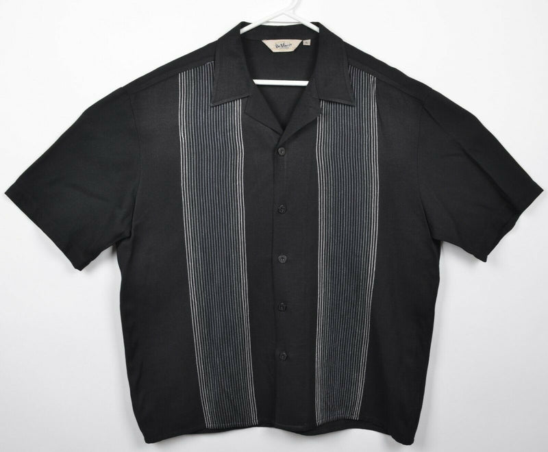 DaVinci California Men's XL Rayon Panel Black Striped Bowling Camp Shirt