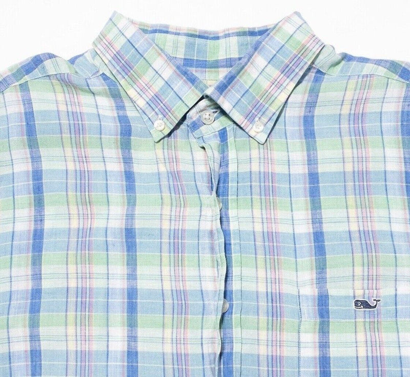 Vineyard Vines Linen Shirt Fit XL Mens Tucker Colorful Plaid Short Sleeve Preppy