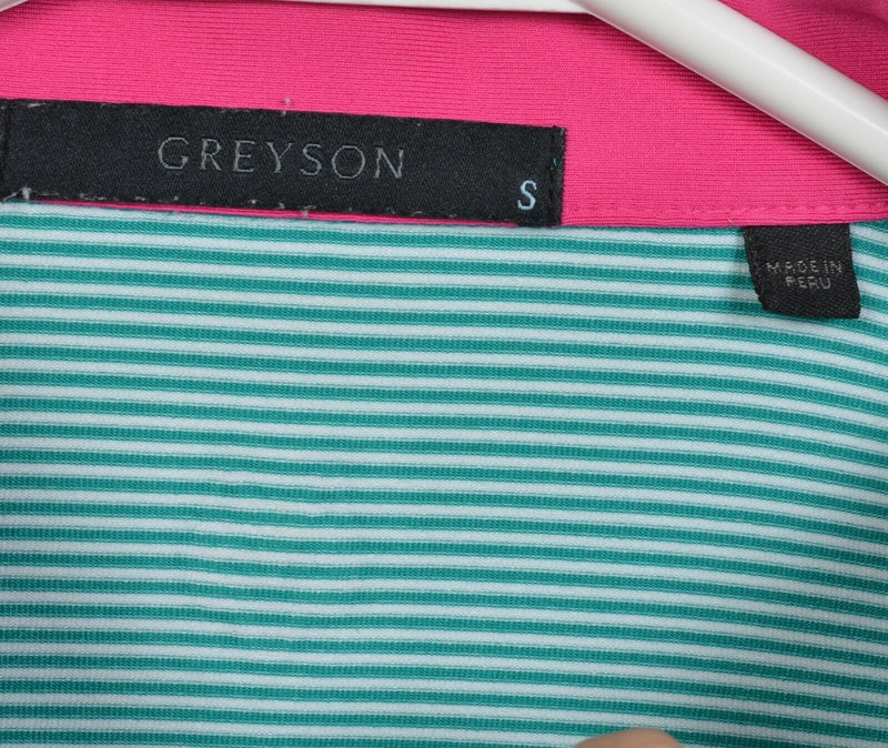 Greyson Men's Small Turquoise Green Striped Wicking Stretch Golf Polo Shirt