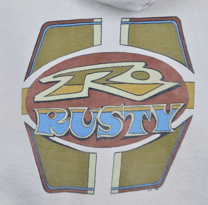 Vintage 1994 Rusty Surf Men's Large Gray/White Pullover Hoodie Sweatshirt
