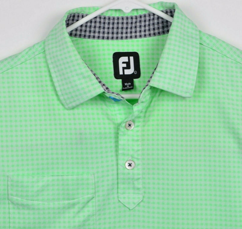 FootJoy Men's Sz Large Lime Green Micro-Check FJ Performance Golf Polo Shirt