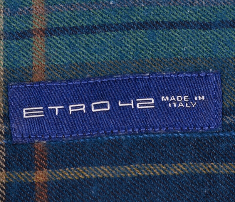 ETRO Milano Men's 42 (Large) Wool Blend Made in Italy Blue Plaid Flannel Shirt