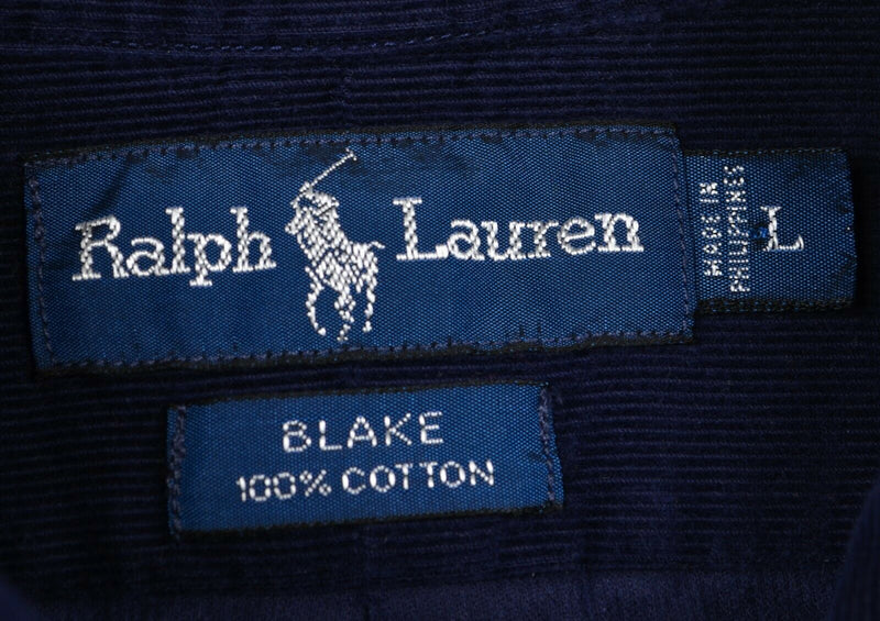 Vintage 90s Polo Ralph Lauren Men's Large Corduroy "Blake" Dark Navy Blue Shirt