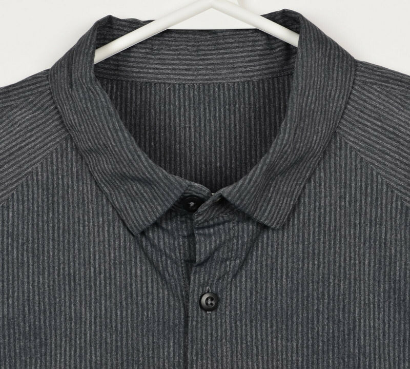 Lululemon Men's XL? Gray Striped Long Sleeve Button-Down Athleisure Shirt