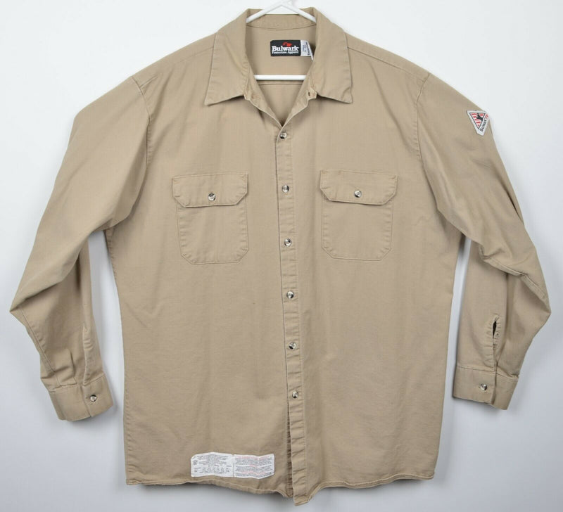 Bulwark Excel FR Men's XL Flame Resistant ARC 8.6 Khaki Button-Front Work Shirt