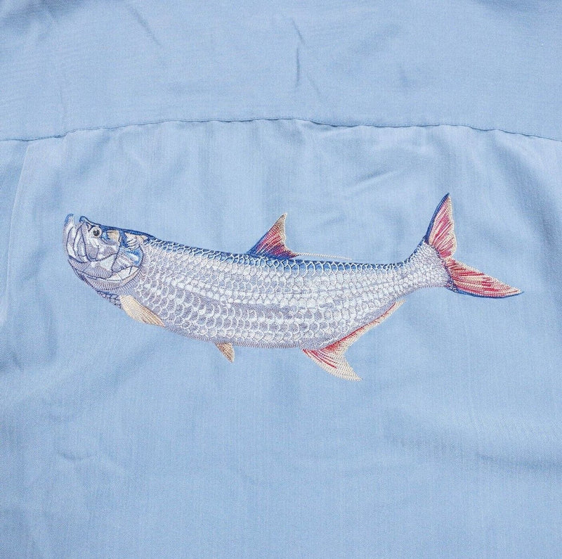 Hook & Tackle Fishing Shirt 2XL Men's Hawaiian Embroidered Fish Rayon Blue